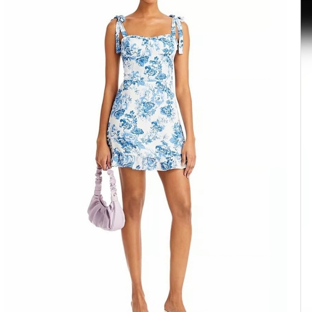 Aqua Blue & White Floral Tie Dress